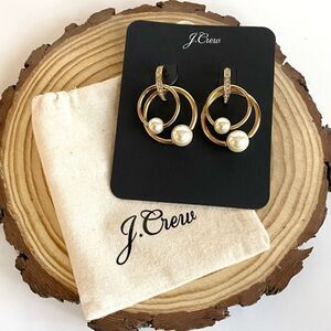 NWT J. Crew Roma Pearl Gold Ring Earrings Stud
